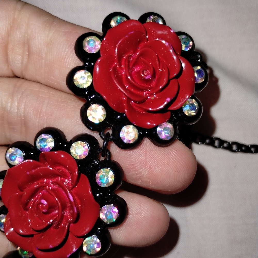 Rose Swarovski necklace adjustable black and red - Picture 3 of 3